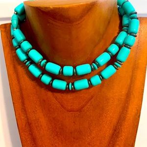 Vintage and Silver and Turquoise bead 28 inch Necklace. No markings